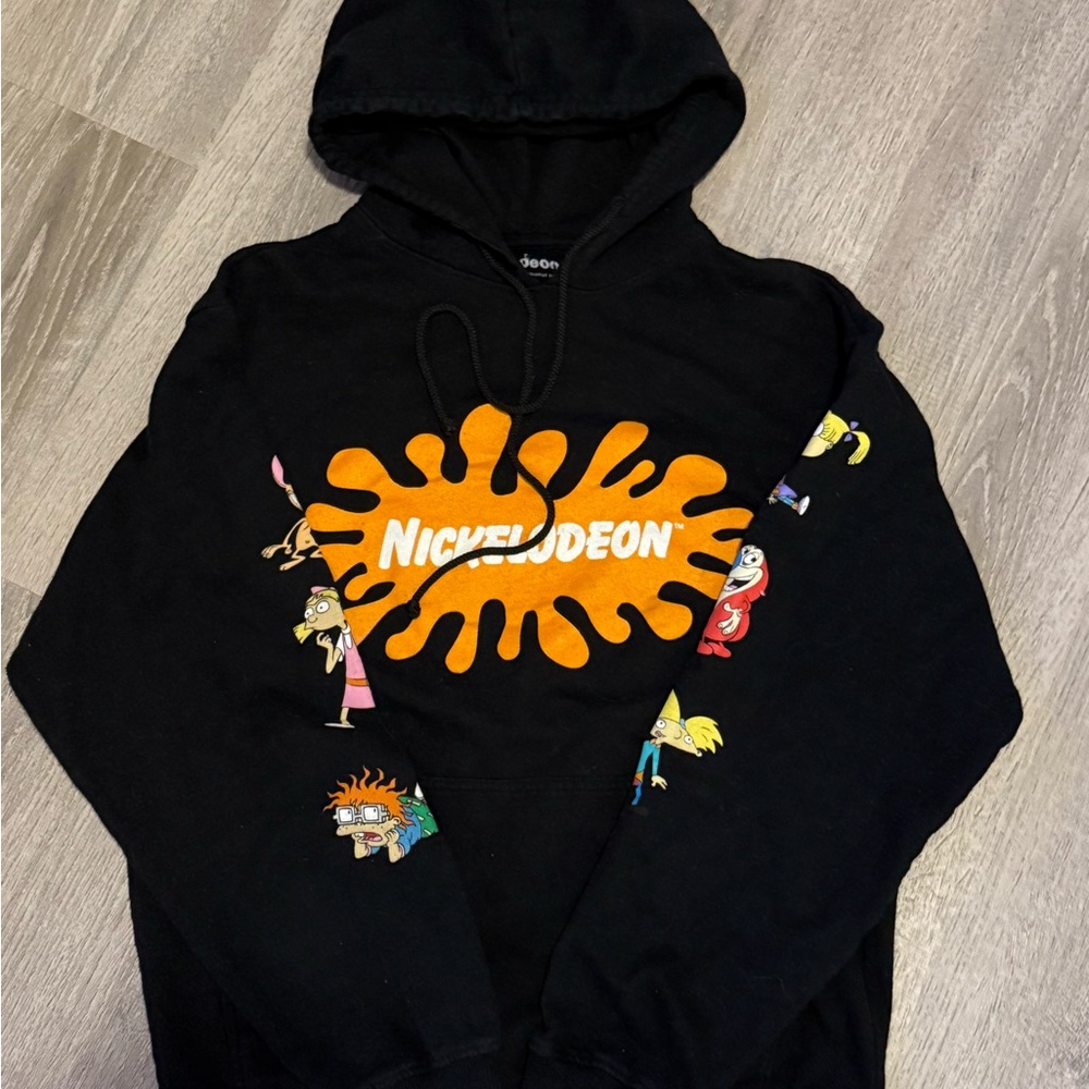 Nickelodeon Black Hoodie with Orange Logo and Characters medium pullover